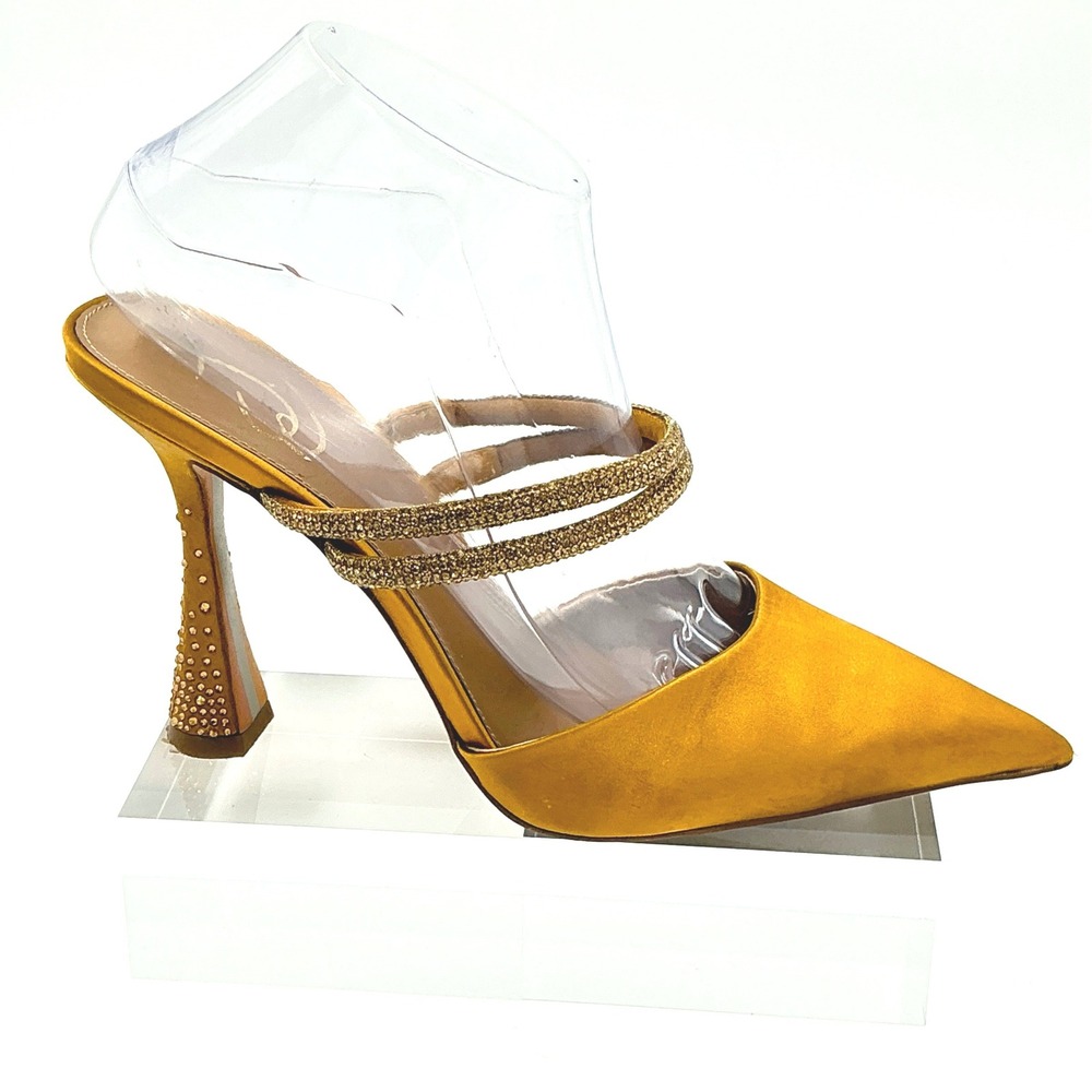 Sam Edelman Size 9 Satin Rhinestone Strap Heel Pointed Mule Pump Yellow Agustina